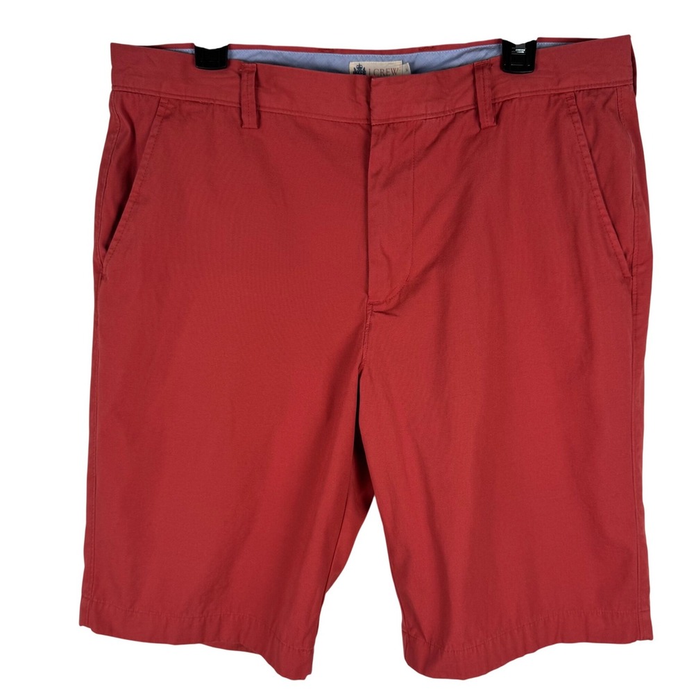 J.Crew Mens Cotton Chino Shorts Size 34 Nantucket Red Flat Front Style 14054